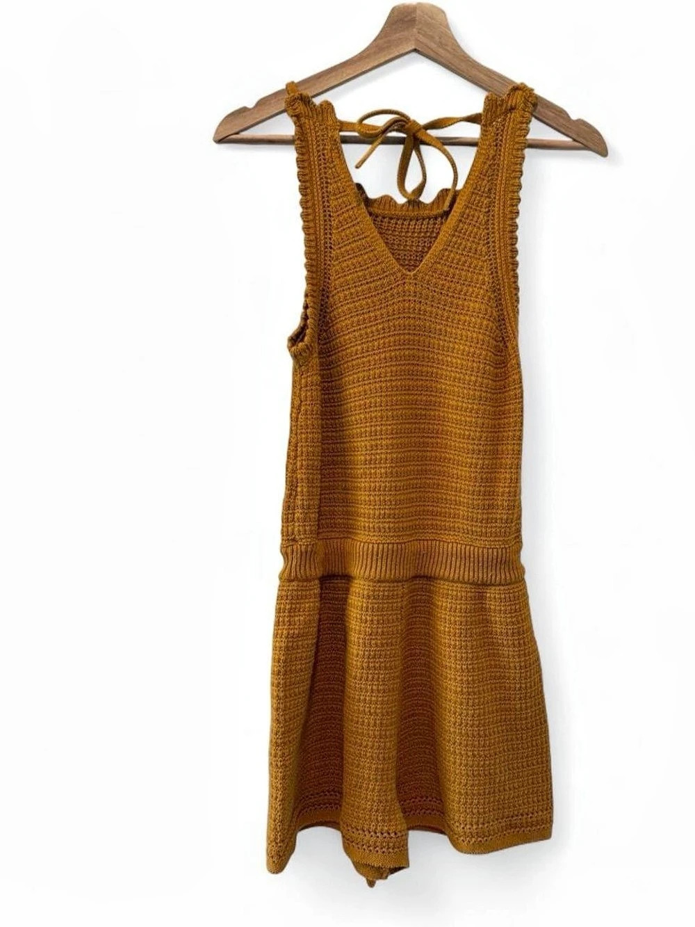 Universal Thread Textured Crochet Knit Romper yellow/orange Size Small